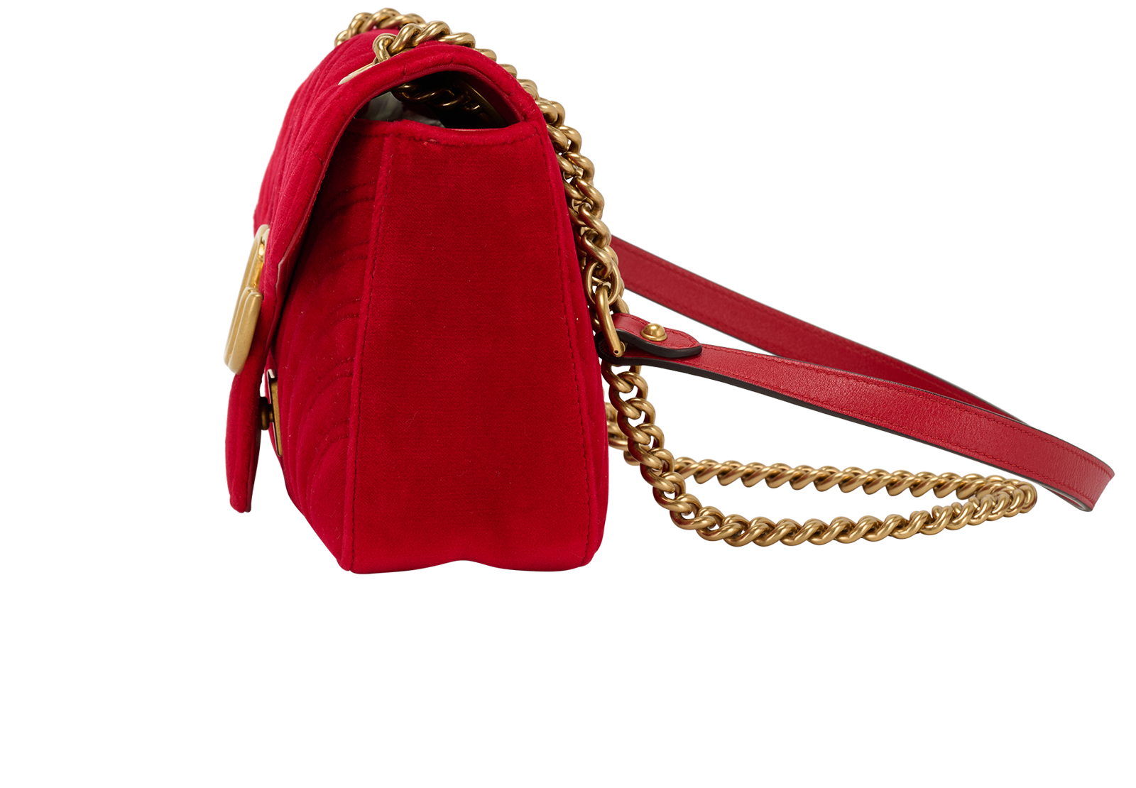 Medium GG Marmont, &pound;750, Handbags, Red, Velvet, Bottom view